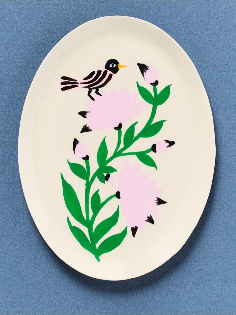 Anthropologie Enamelware Tray Pink Floral Bird Cottagecore Trinket Jewelry
